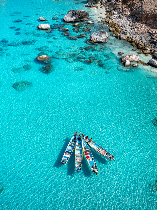Turquoise lagoon with boats